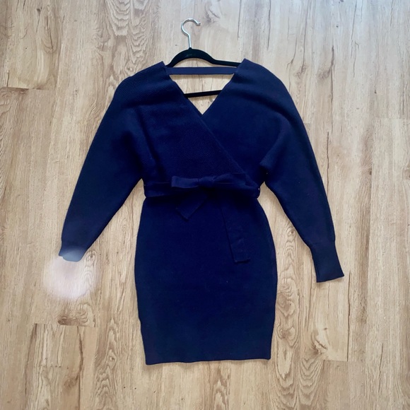Navy Blue Sweater Dress with Removable/Adjustable Bow - Picture 5 of 5